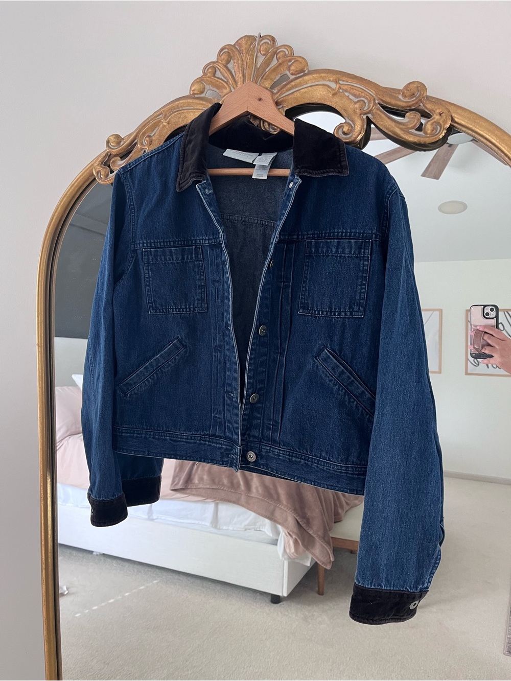 Liz Claiborne Blue Denim Jacket with Black Corduroy Trim